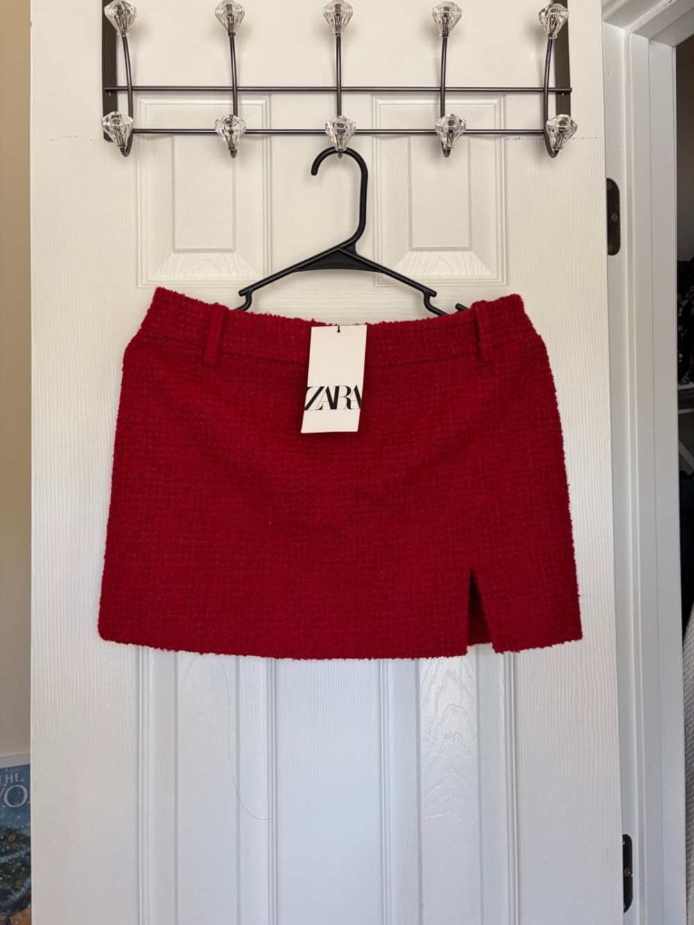 Zara Texture Tweed Red Mini Skirt with Slit Small NWT ref. 8558/502